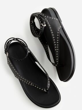 Madewell-Eleni Ankle-Wrap Thong Sandal with Studs 6.5
